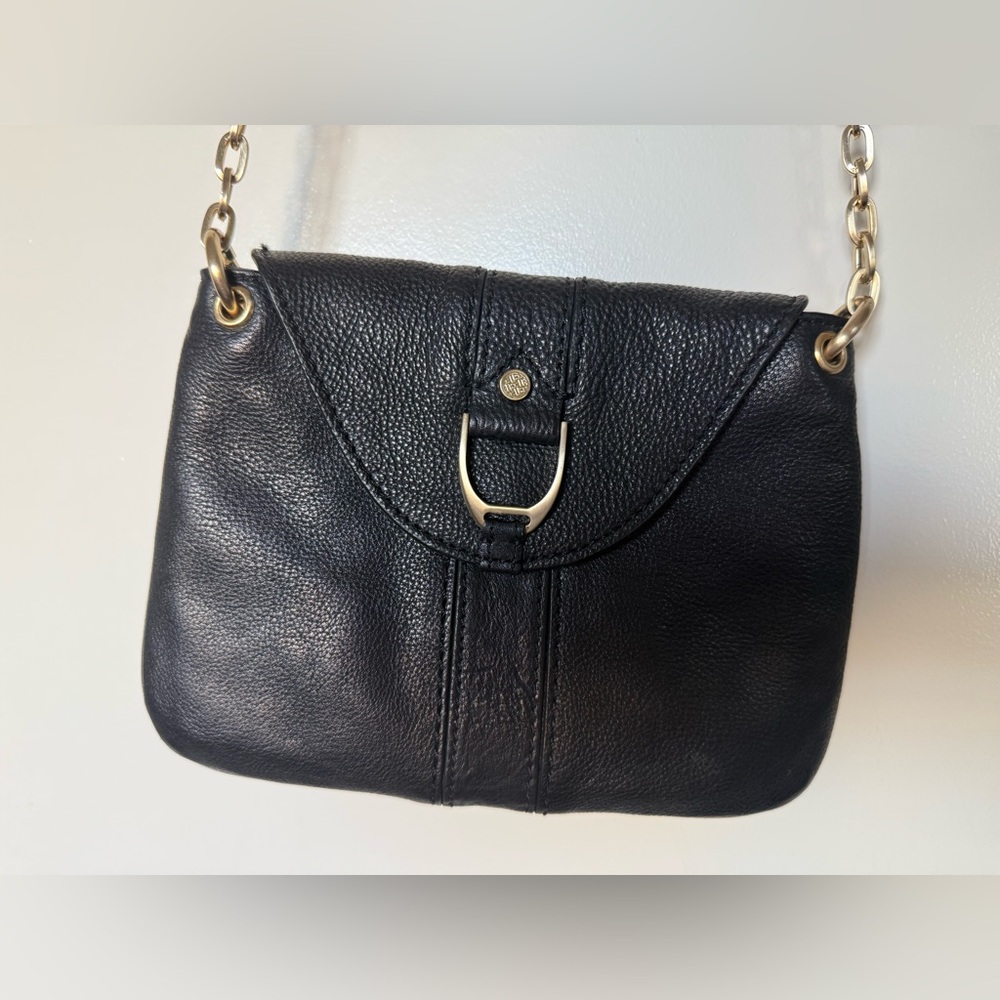 Cole Haan leather purse on gold colored chain EUC
